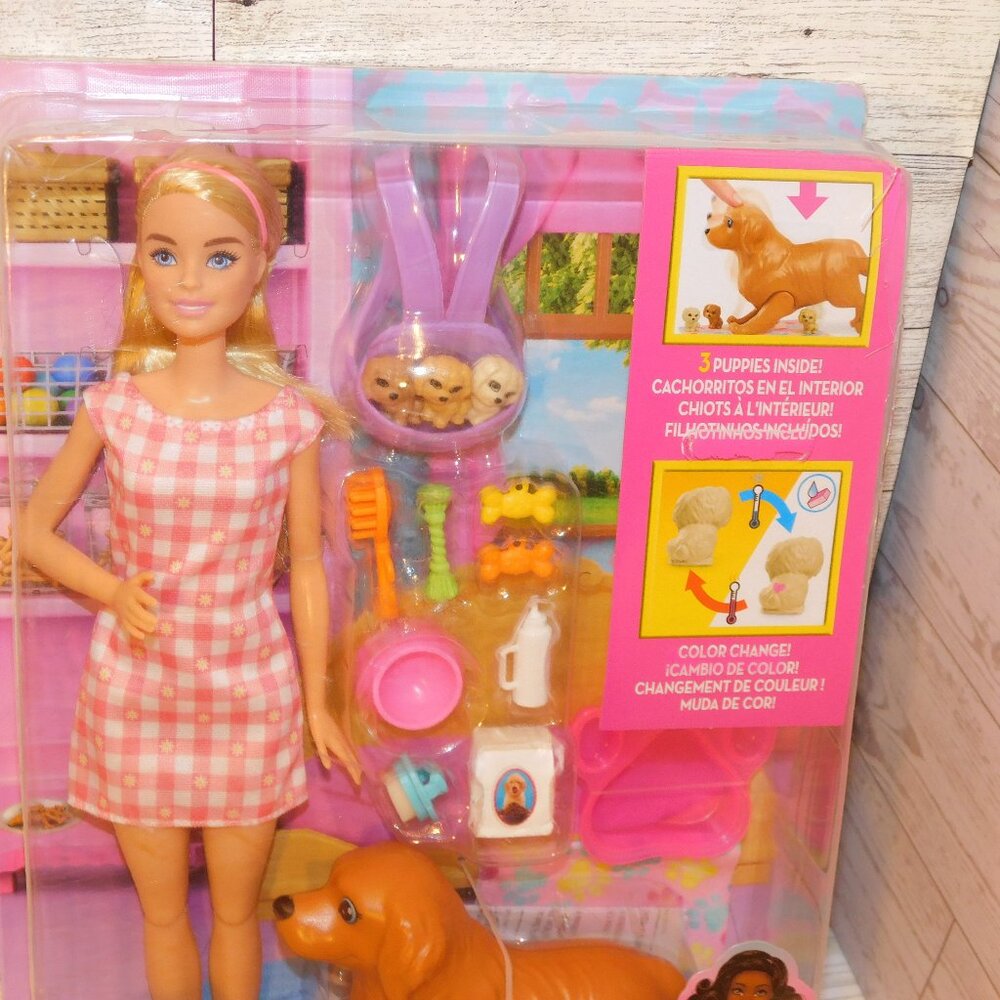 Barbie Doll Pet Set with Dog and 3 Surprise Puppies Color Change